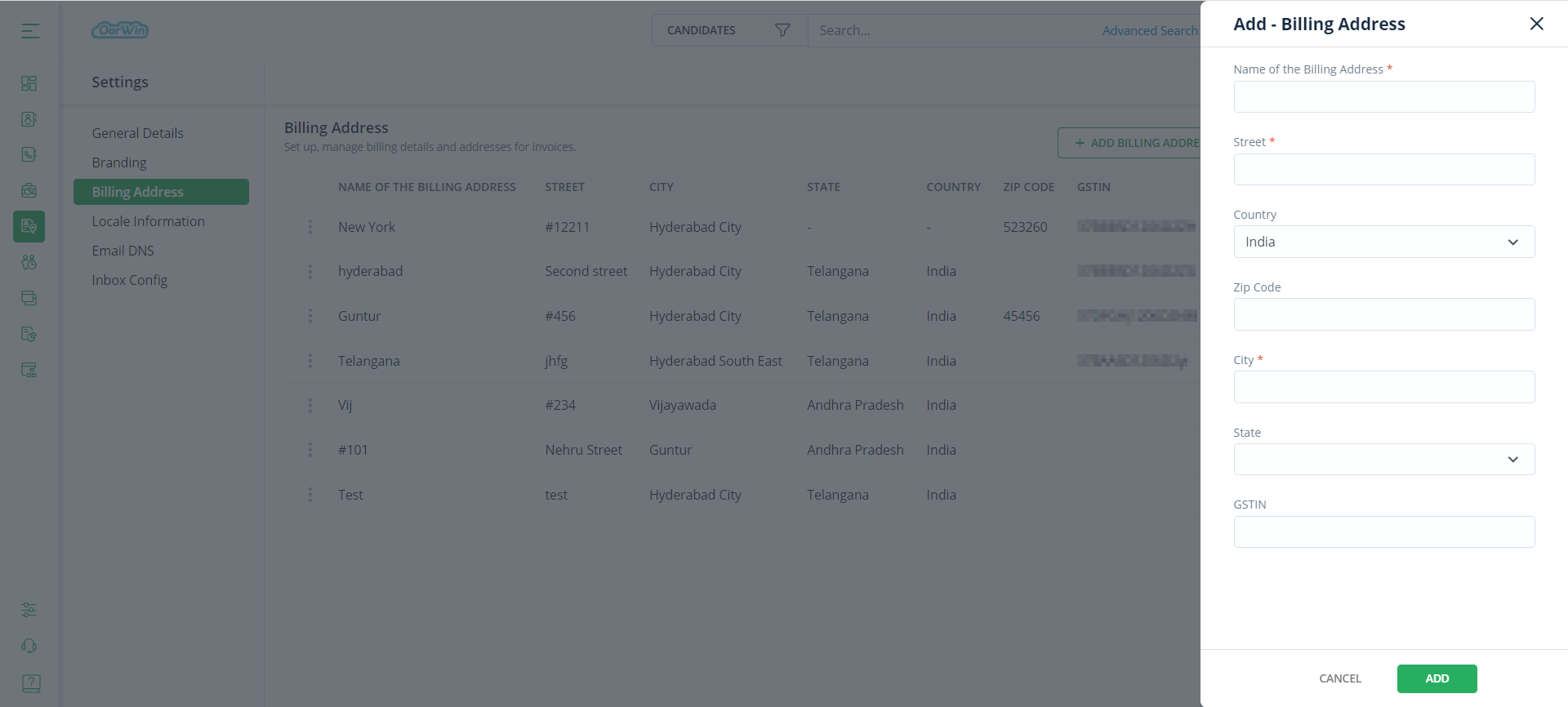 Add Billing Address - Configure Company Details - Oorwin