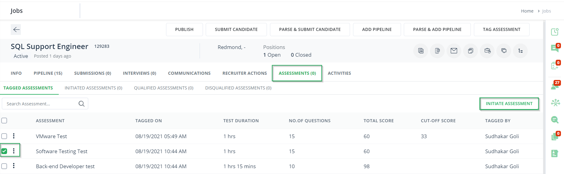 Assessment Tab - Oorwin's Integration with HackerEarth - Oorwin