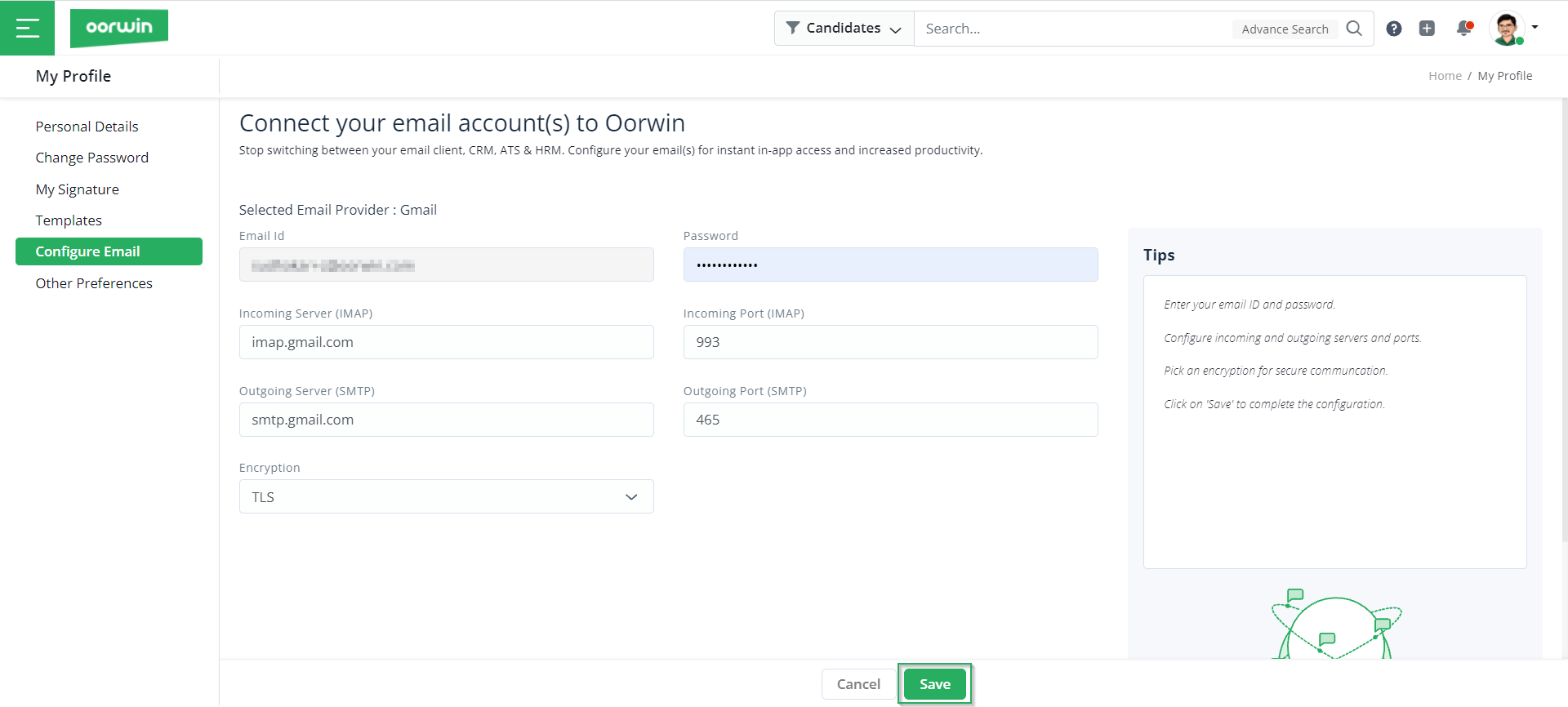 Add Details - Configure Personal Details - Oorwin